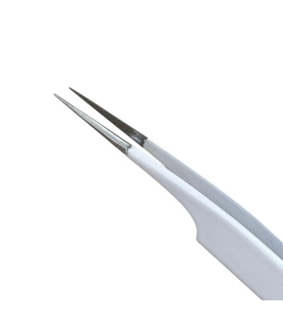 Buzzufy C17 white coated tweezer for watch parts, non-magnetic, 120mm