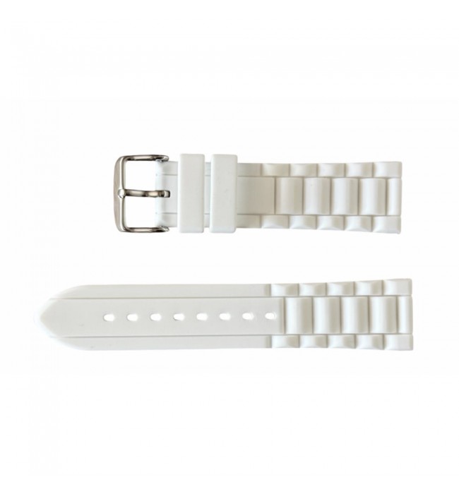 Buzzufy silicone strap watch, white, 20mm with stainless steel buckle