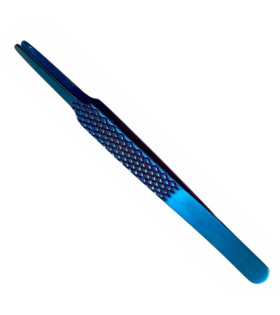 Buzzufy Z12 blue flat tip jeweler's tweezers, non-magnetic 120 mm