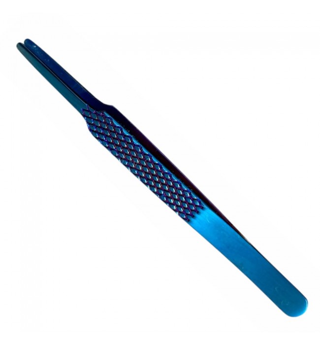 Buzzufy Z12 blue flat tip jeweler's tweezers, non-magnetic 120 mm