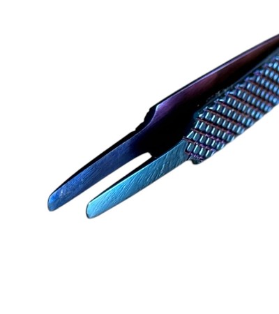 Buzzufy Z12 blue flat tip jeweler's tweezers, non-magnetic 120 mm