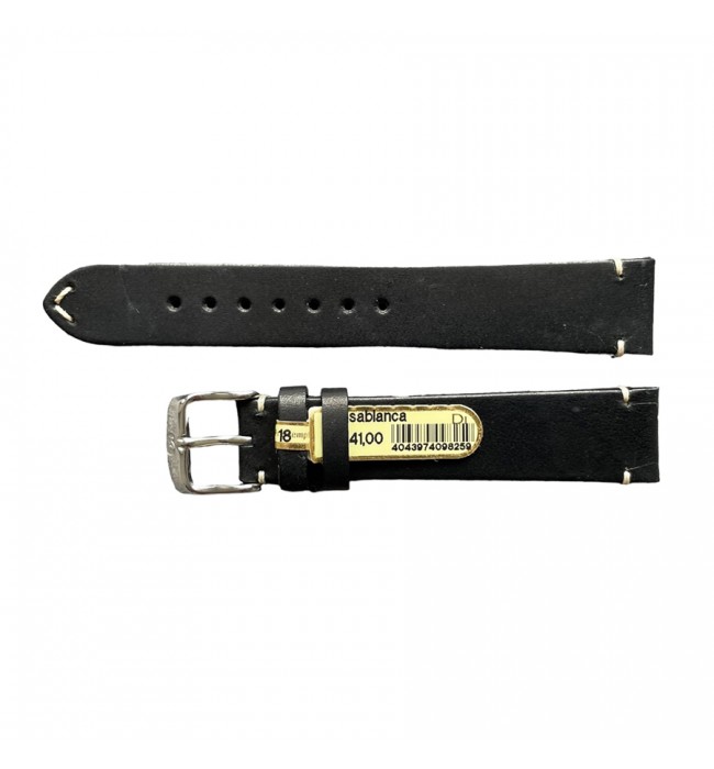 Casablanca genuine black leather watch strap with stitch 18 mm