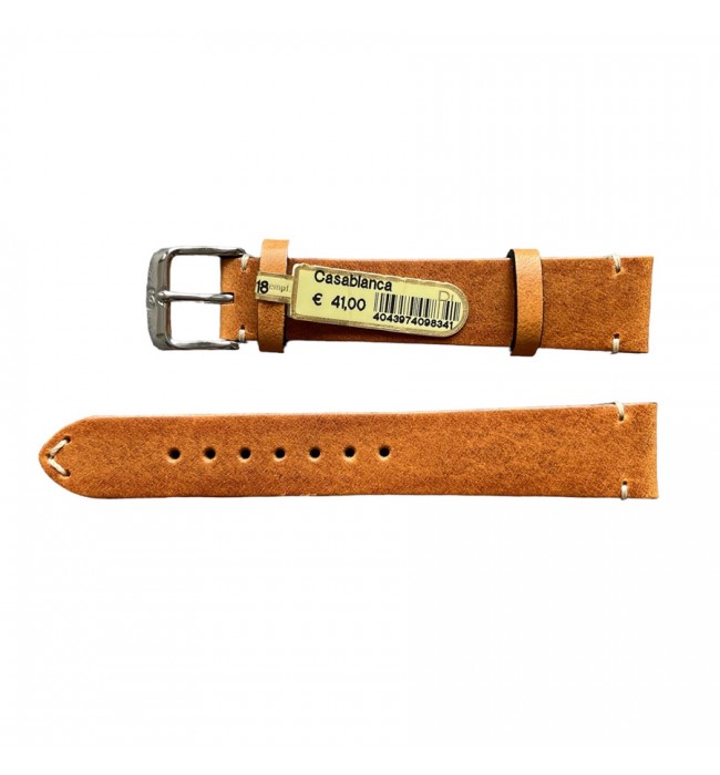 Casablanca genuine light brown leather watch strap with stitch 18 mm