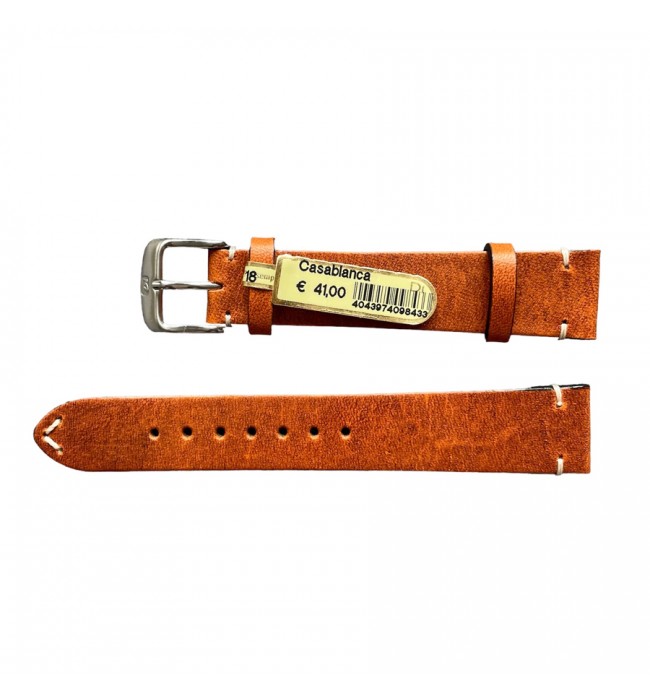 Casablanca genuine reddish brown leather watch strap with stitch 18 mm