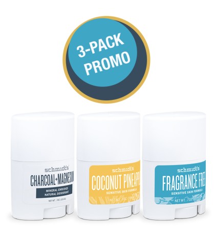 3 PACK Schmidts Naturals Deodorant, Sensitive Skin, Travel Size 0.7 oz/19.8 gr