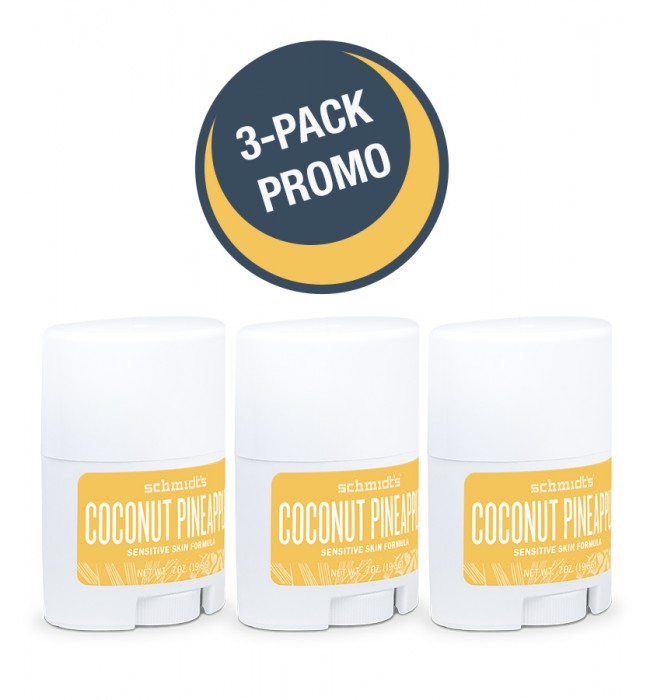 3 PACK Schmidt's Naturals Deodorant Stick Coconut + Pineapple, Sensitive Skin, Travel Size