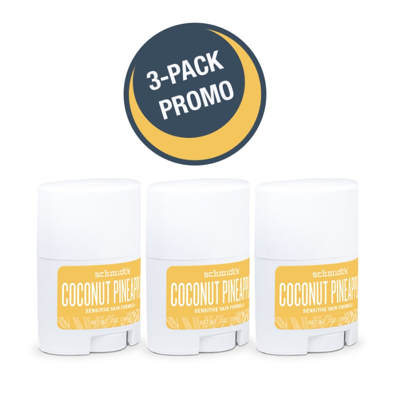 3 PACK Schmidt's Naturals Deodorant Stick Coconut + Pineapple, Sensitive Skin, Travel Size 3 PACK Schmidt's Naturals Deodorant Stick Coconut + Pineapple, Sensitive Skin, Travel Size