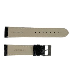 Croco pattern black leather watch strap 20 mm