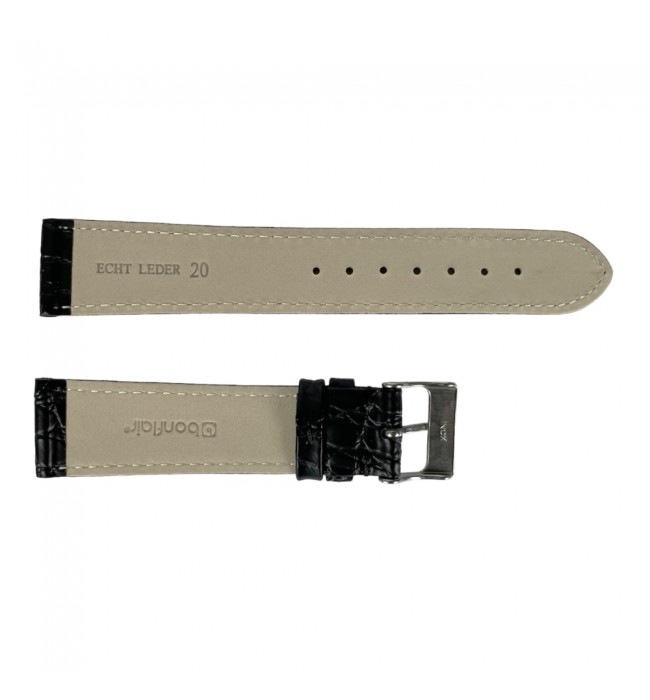 Croco pattern black leather watch strap 20 mm