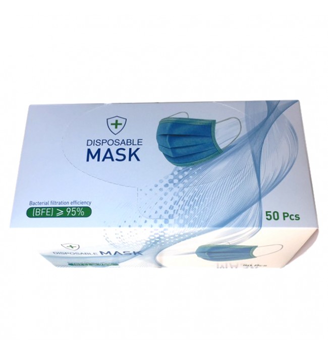 Disposable Face Masks, Triple Layer - Box of 50