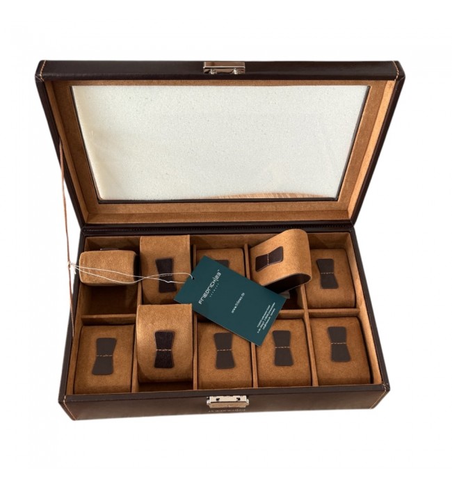 Friedrich 23 brown leather watch box for 10 watches