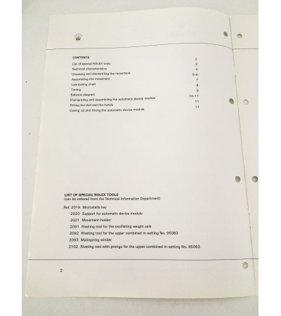 Genuine Rolex caliber 3000 Technical Information Service Catalog
