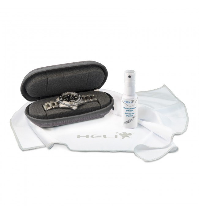 Heli watch care set with watch cloth, metal watch strap spray cleaner and watch case
