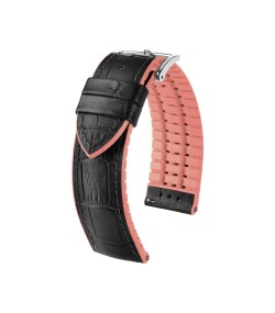 Hirsch Andy M black with pink calf leather watch strap, 18 mm, 0922328150-2-18