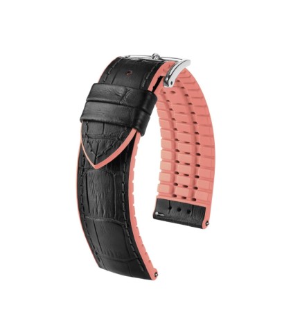 Hirsch Andy M black with pink calf leather watch strap, 18 mm, 0922328150-2-18
