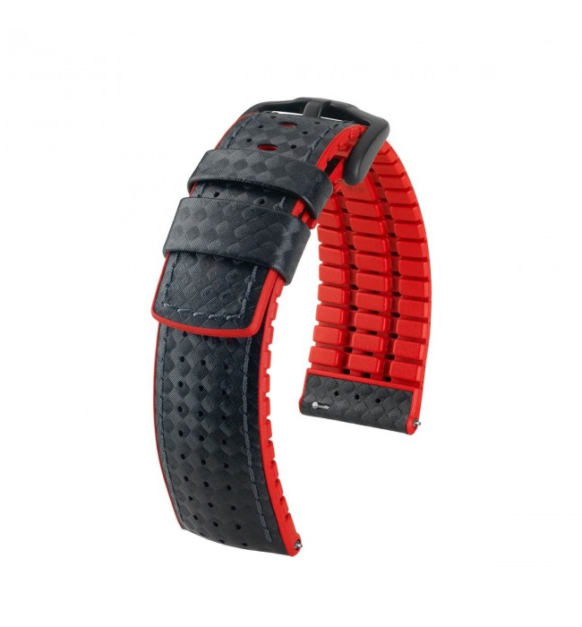 Hirsch Ayrton L black and red calf leather watch strap 20 mm 0912092050-5-20