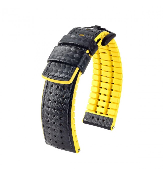 Hirsch Ayrton L black and yellow calf leather watch strap 22 mm 0917292050-5-22