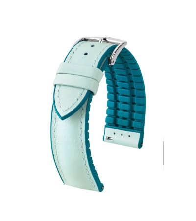 Hirsch LINDSEY light blue, Tiffany leather & rubber watch strap 18mm 0928302181-2-18