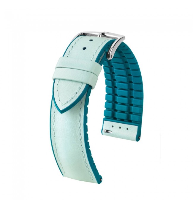 Hirsch LINDSEY light blue, Tiffany leather & rubber watch strap 18mm 0928302181-2-18