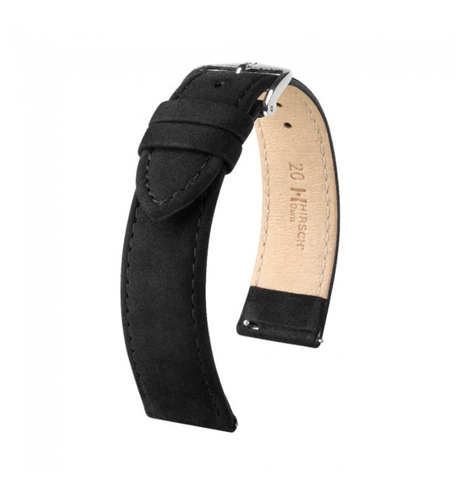 Hirsch Osiris Nubuk black calf leather watch strap, 20 mm, 03433050-2-20