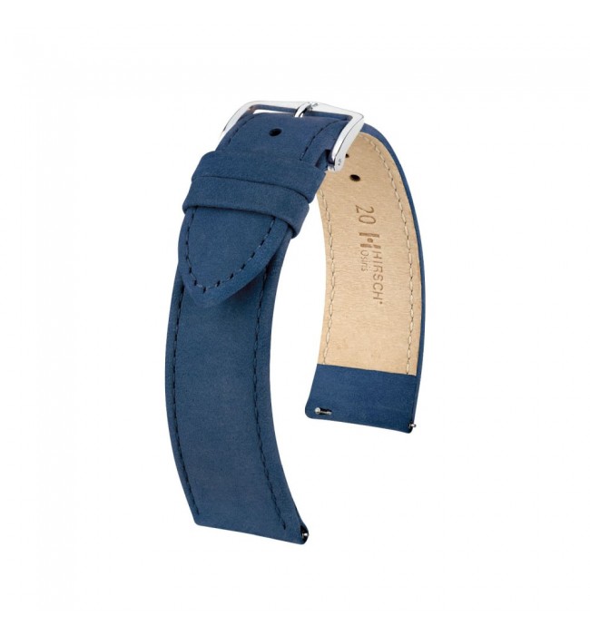 Hirsch Osiris Nubuk blue calf leather watch strap, 20 mm, 03433080-2-20