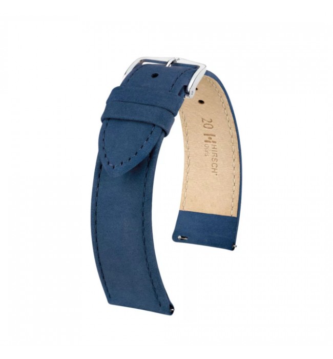 Hirsch Osiris Nubuk blue watch strap 20/18 mm 03433180-2-20