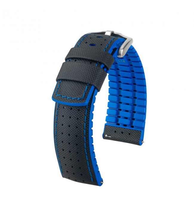 Hirsch Robby L black and blue calf leather watch strap 24 mm 0918094050-4-24