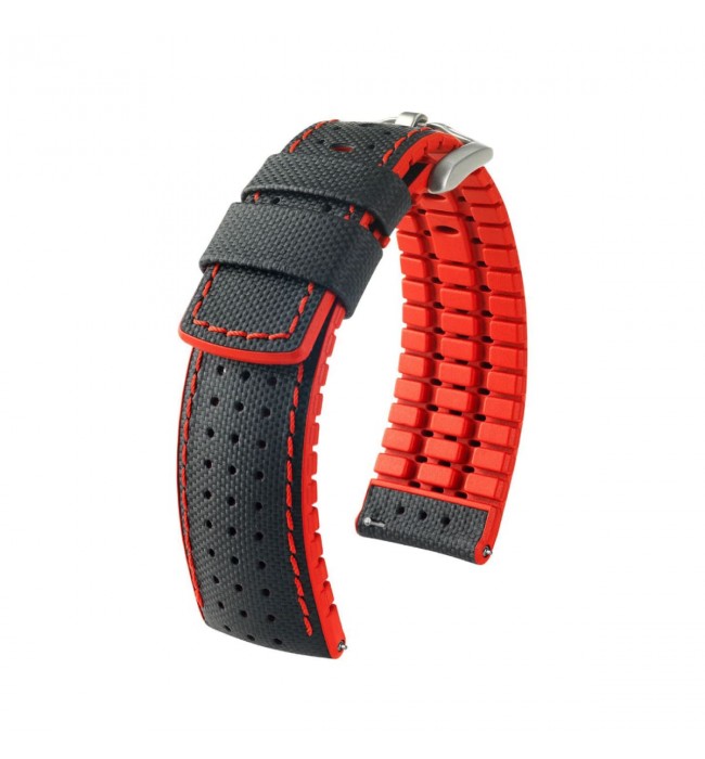 Hirsch Robby L black and red calf leather watch strap 20 mm 0912094050-4-20