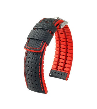 Hirsch Robby L black and red calf leather watch strap 21 mm 0912094050-4-21