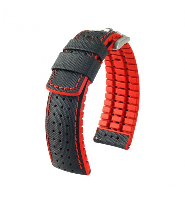 Hirsch Robby L black and red calf leather watch strap 21 mm 0912094050-4-21