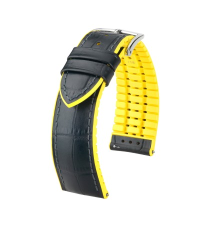 Hirsch watch leather strap Andy L yellow 20mm alligator embossing 0927228050-2-20