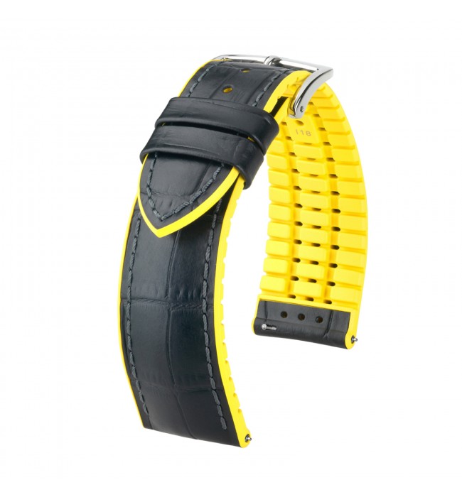 Hirsch watch leather strap Andy L yellow 20mm alligator embossing 0927228050-2-20
