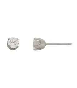 Inverness 14k white gold, 5mm piercing earrings with white stones 138E
