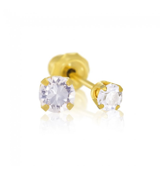 Inverness 14k yellow solid gold, 3mm piercing earrings with white stones 243E