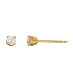 Inverness 14k yellow solid gold, 3mm piercing earrings with white stones 243E
