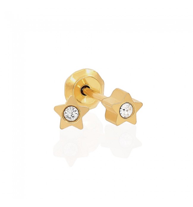 Inverness 24k gold plated 2mm, stars with stones piercing earrings 24C
