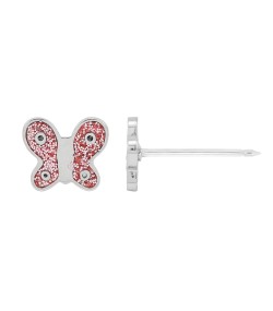Inverness medical stainless steel 6mm, Butterfly Pink Enamel with crystal piercing earrings 008C