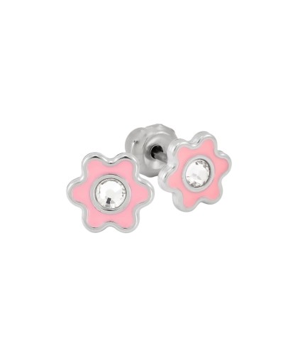 Inverness medical stainless steel 6mm Flower Pink with crystal piercing earrings 009C