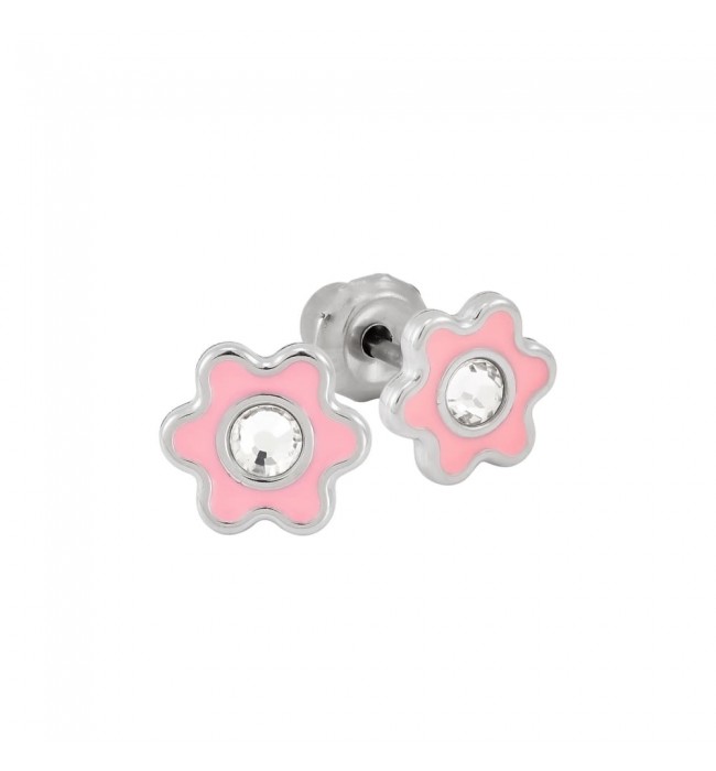 Inverness medical stainless steel 6mm Flower Pink with crystal piercing earrings 009C