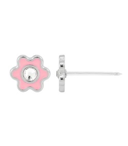 Inverness medical stainless steel 6mm Flower Pink with crystal piercing earrings 009C