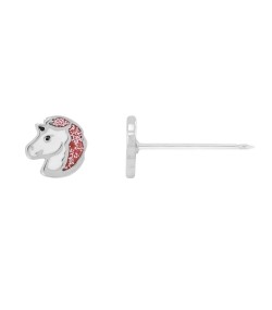 Inverness medical stainless steel 6mm Unicorn White/Pink Glitter piercing earrings 010C