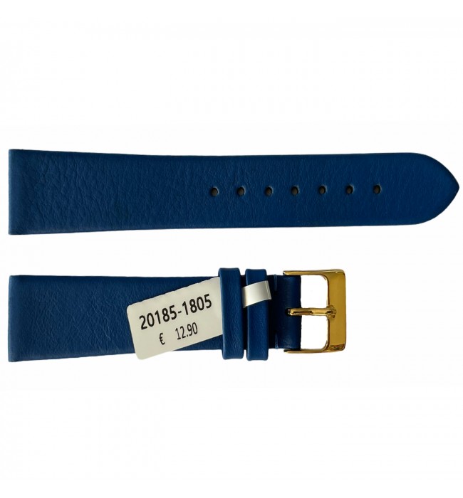 Leather waterproof blue smooth strap for watches 18mm