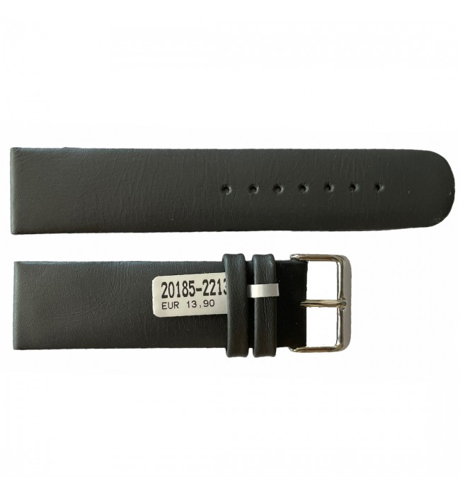 Leather waterproof dark grey smooth strap for watches 22mm