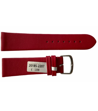 Leather waterproof red smooth strap for watches 22mm