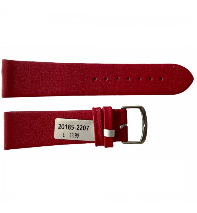 Leather waterproof red smooth strap for watches 22mm
