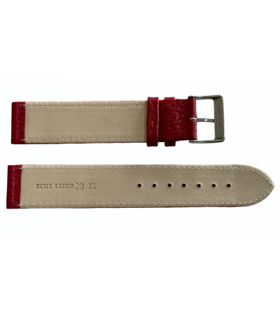 XL dark red watch leather strap with silver tone buckle 20mm
