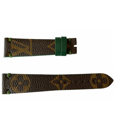 Louis Vuitton monogram leather strap for watches brown & green 20mm