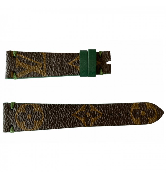 Louis Vuitton monogram leather strap for watches brown & green 20mm