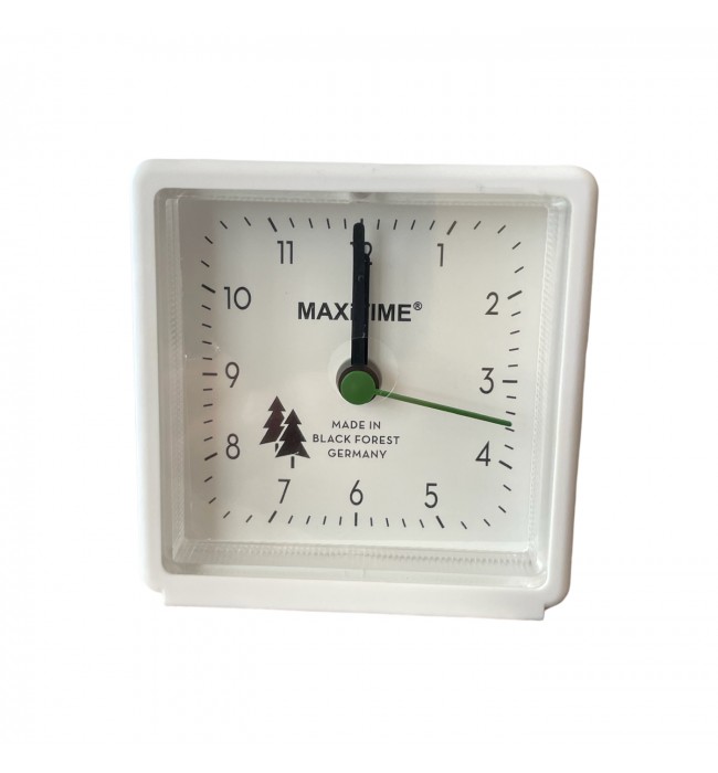 Maxitime Black Forest quartz alarm clock with light and snooze button, housing white, white dial