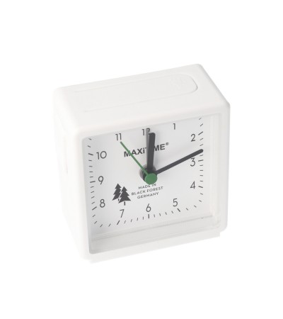Maxitime Black Forest quartz alarm clock with light and snooze button, housing white, white dial
